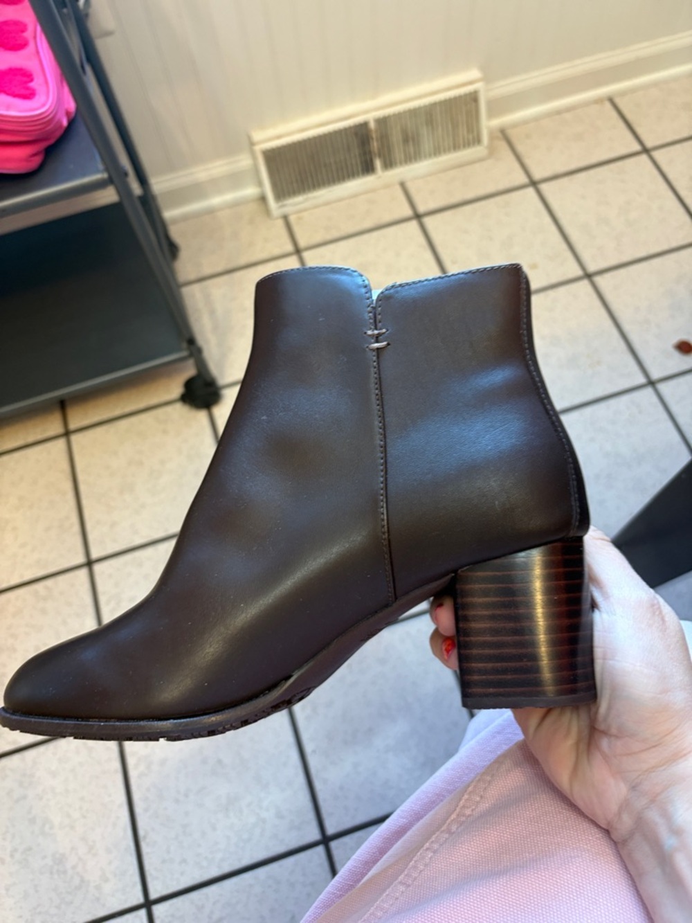 Shoes For Crews Dark Brown Leather-Look Ankle Boot with Stacked Heel